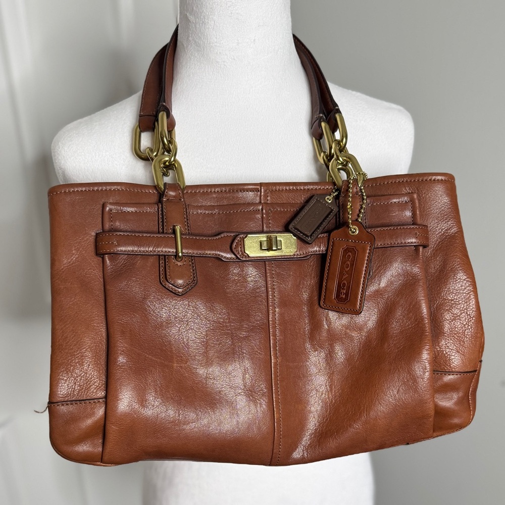 Coach Brown Leather Shoulder Bag with Gold Hardware